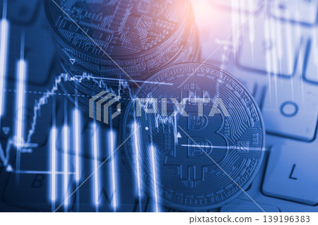 Modern way of exchange. Bitcoin is convenient payment in global economy market. Virtual digital currency and financial investment trade concept. Abstract cryptocurrency with gold bitcoin background. Modern way of exchange. Bitcoin is convenient payment in global economy market. Virtual digital currency and financial investment trade concept. Abstract cryptocurrency with gold bitcoin background. 139196383