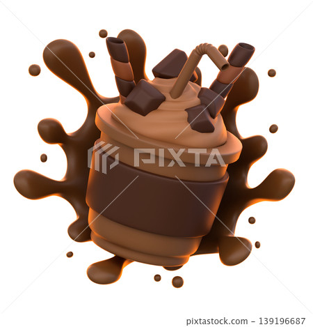 Chocolate Drink 3D Icon, Glossy Sweet Beverage Illustration for UI UX, Food Apps, Website Landing Pages, Social Media, Cafe Menu and E-commerce 139196687