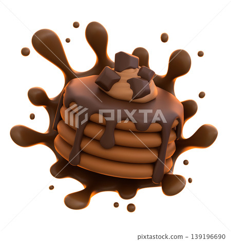 Chocolate Pancake 3D Icon, Glossy Sweet Breakfast Dessert Illustration for UI UX, Food Apps, Website Landing Pages, Social Media and E-commerce 139196690