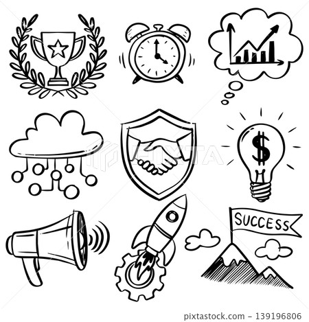 Hand Drawn Business Icons Set. Success, Growth, Startup, Marketing Doodle Collection 139196806