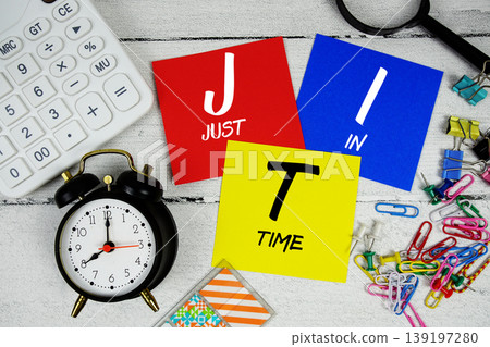 JIT Just In Time text phrase of business and financial concept 139197280