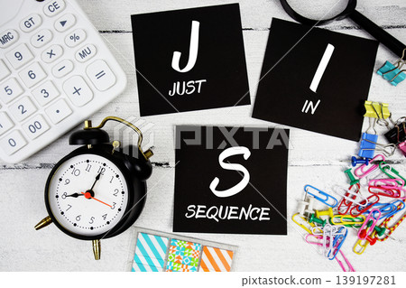 JIS Just In Sequence text phrase of business and financial concept 139197281