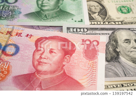 China yuan and dollar banknote money, investment economy business and banking. China yuan and dollar banknote money, investment economy business and banking. 139197542