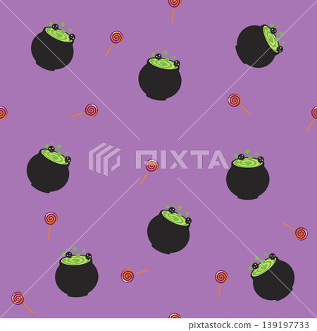 Halloween Witch Cauldron and Candy Seamless Pattern Halloween Witch Cauldron and Candy Seamless Pattern 139197733