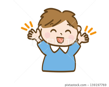 A little boy from daycare cheers and celebrates. A little boy from daycare cheers and celebrates. 139197769