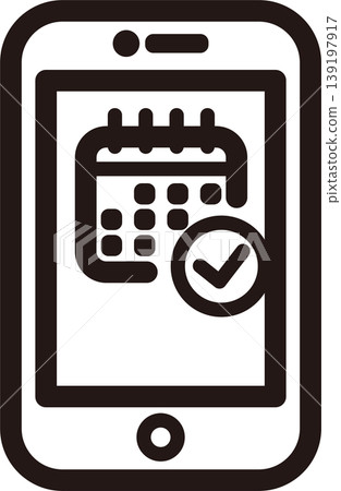 Smartphone booking icon calendar app schedule management online booking digital confirmation line drawing 139197917