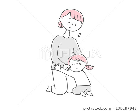 一個孩子緊緊依偎著焦慮的母親(黑白照片) 一個孩子緊緊依偎著焦慮的母親(黑白照片) 139197945