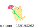 Cute cat holding a carnation for Mother's Day - watercolor illustration material 139198262