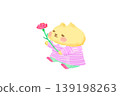 A cute kitten holding a carnation for Mother's Day - watercolor illustration. 139198263