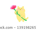 Cute cat holding a carnation for Mother's Day - Hand-drawn illustration material 139198265