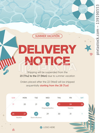 Summer Vacation Shipping Suspension and Delivery Notice Announcement Template 139198553