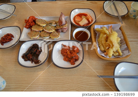 Squid sundae and tempura, specialties of Abai Village in Sokcho City, South Korea Squid sundae and tempura, specialties of Abai Village in Sokcho City, South Korea 139198699