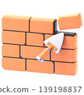 Brickwall Plaster 3D Icon, Glossy Construction Repair Illustration for UI UX, Website, Mobile App, E-commerce and Educational Content 139198837