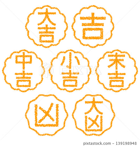 Crayon-style hand-drawn stamp-like lettering fortune-telling set Crayon-style hand-drawn stamp-like lettering fortune-telling set 139198948
