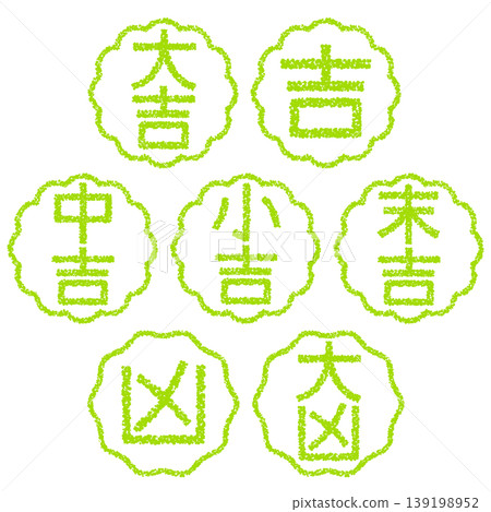 Crayon-style hand-drawn stamp-like lettering fortune-telling set 139198952