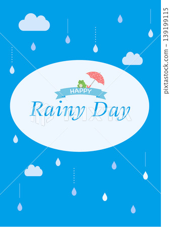 雨季橫幅插圖、橫幅、雨景背景、雨季素材、雨景素材、天氣、繡球花、雨、雨傘、青蛙 139199115
