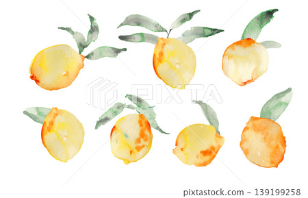 Watercolor painting. Watercolor-style lemon illustration. Set of watercolor vector illustrations of lemons. Watercolor painting. Watercolor-style lemon illustration. Set of watercolor vector illustrations of lemons. 139199258