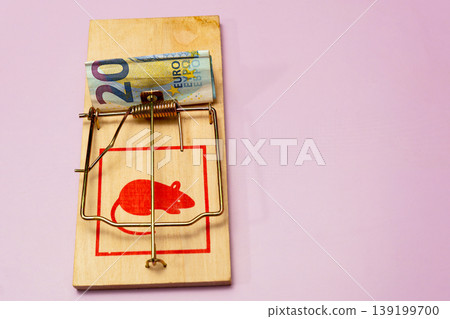 Mousetrap with euro banknote baiting financial risk 139199700