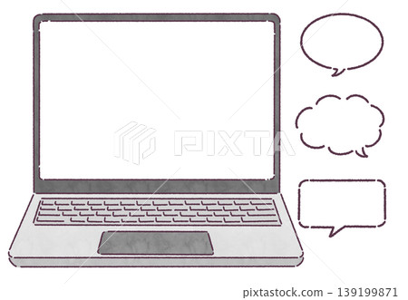 A set of simple laptops and speech bubble variations. A set of simple laptops and speech bubble variations. 139199871