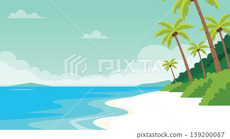 Palm Breeze Bali Beach Flat Design Illustration 139200087