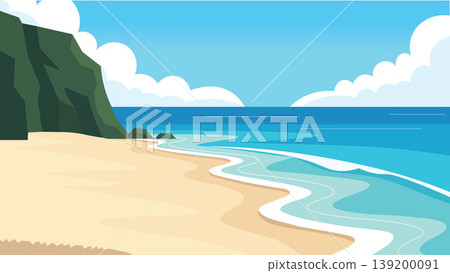 Lagoon Morning Bali Beach Flat Design Illustration 139200091
