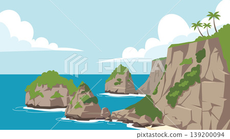 Flat Design Illustration Cliff Lagoon Bali Beach Flat Design Illustration Cliff Lagoon Bali Beach 139200094