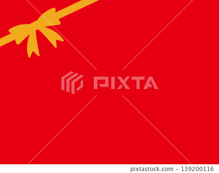 紅色背景畫著一個繫著黃色絲帶的禮盒。 139200116