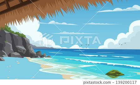 Palm Shore Bali Beach Flat Design Illustration Palm Shore Bali Beach Flat Design Illustration 139200117