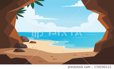 Secret Cave Bali Beach Flat Design Illustration Secret Cave Bali Beach Flat Design Illustration 139200121