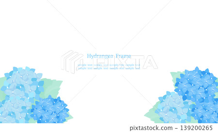 Cool and refreshing Japanese-style watercolor frame featuring blue hydrangeas. Bottom-mounted background material. 16:9 aspect ratio. 139200265