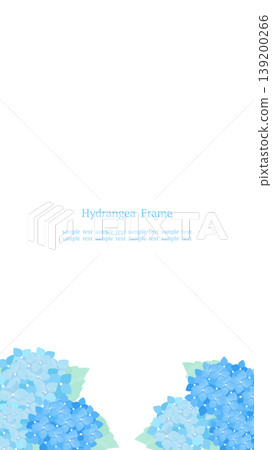 Cool and refreshing Japanese-style watercolor frame featuring blue hydrangeas. Bottom-mounted background material. Vertical 16:9 aspect ratio. 139200266