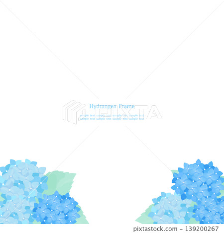 Cool and refreshing Japanese-style watercolor frame featuring blue hydrangeas, bottom-positioned background material, square. 139200267
