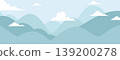 極簡主義背景，層疊的山巒和雲朵。 139200278