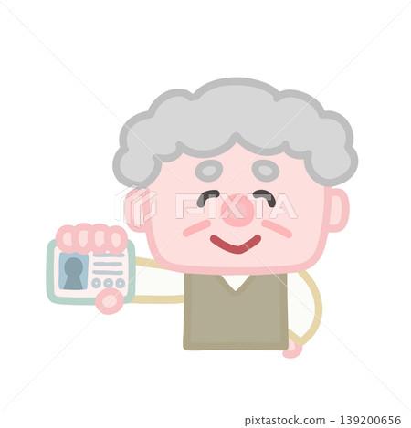 一位老人展示他的卡片 139200656