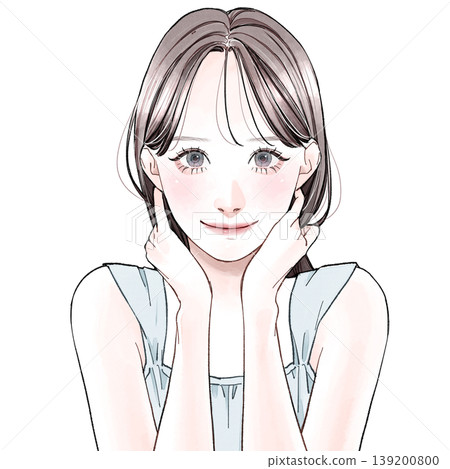 一位女士將頭髮向後攏著 一位女士將頭髮向後攏著 139200800