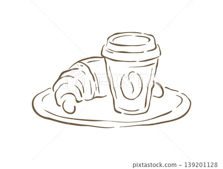 Classic French Breakfast With Coffee And Croissant Vector Illustration 139201128