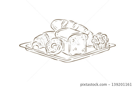 A Platter Of French Baked Goods Hand Drawn Vector Sketch Illustration 139201161