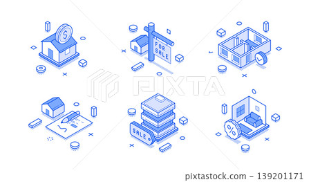 Isometric Vector Illustration Of Real Estate And Property Sale Icons For Business Isometric Vector Illustration Of Real Estate And Property Sale Icons For Business 139201171