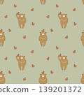 seamless cute kawaii bear with apple, Pastel Nursery repeat pattern background, flat jpg illustration graphic design 139201372