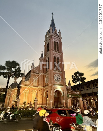 Exterior view of the Pink Church (Tan Dinh Church) in Ho Chi Minh City, Vietnam. 139201787