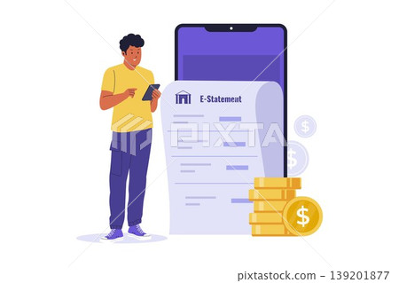 Illustration of Checking Digital Bank E-Statement on Smartphone Illustration of Checking Digital Bank E-Statement on Smartphone 139201877
