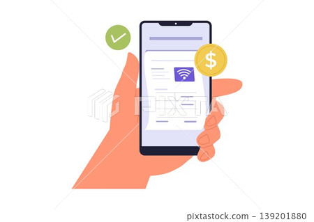 Paying Internet Bill via Mobile App Illustration Paying Internet Bill via Mobile App Illustration 139201880