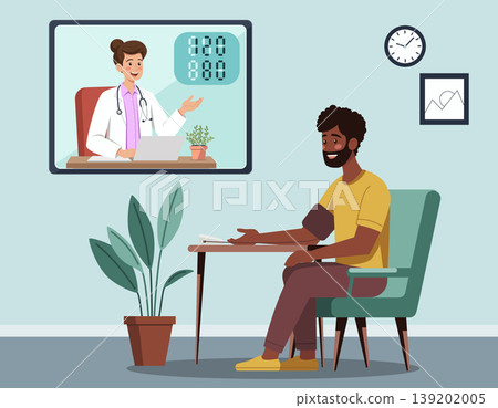 Dark Skinned Man Using Online Telemedicine Dark Skinned Man Using Online Telemedicine 139202005
