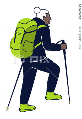 Hiking Woman with Backpack and Trekking Poles Hiking Woman with Backpack and Trekking Poles 139202059