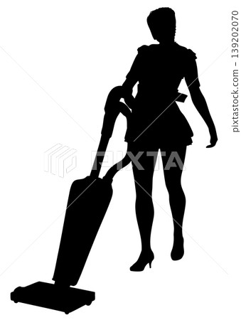 Silhouette of Woman Holding Vacuum Cleaner 139202070