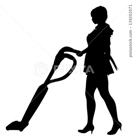 Silhouette of Woman Holding Vacuum Cleaner 139202071