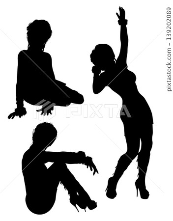 Woman with Fluffy Cuffs and High Heels Silhouette Woman with Fluffy Cuffs and High Heels Silhouette 139202089