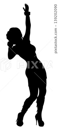 Woman with Fluffy Cuffs and High Heels Silhouette Woman with Fluffy Cuffs and High Heels Silhouette 139202090