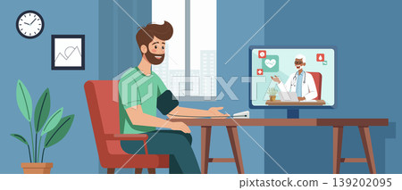 Young Man Telemedicine Consultation with Doctor Young Man Telemedicine Consultation with Doctor 139202095