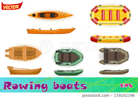 rowing boats made of plastic wooden and inflatable vector illustration rowing boats made of plastic wooden and inflatable vector illustration 139202196